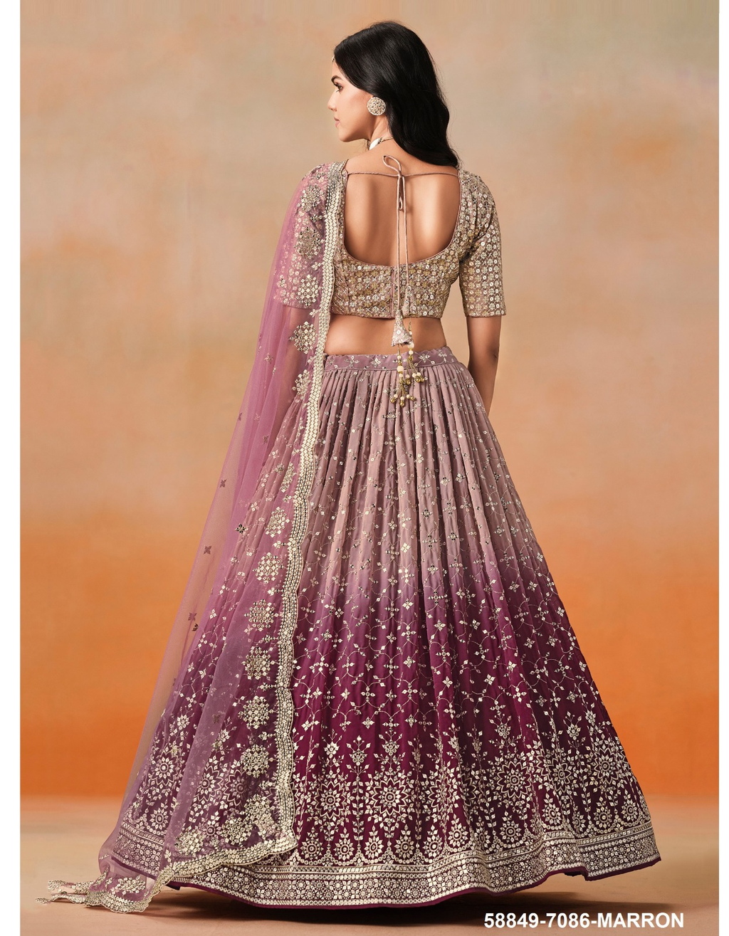 Marron Ombré Georgette Sequins Lehenga – 58849-7086-Marron