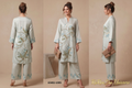 Salwar Kameez Co-ord Set – Lichtgrijs Botanische Print – Alle poses