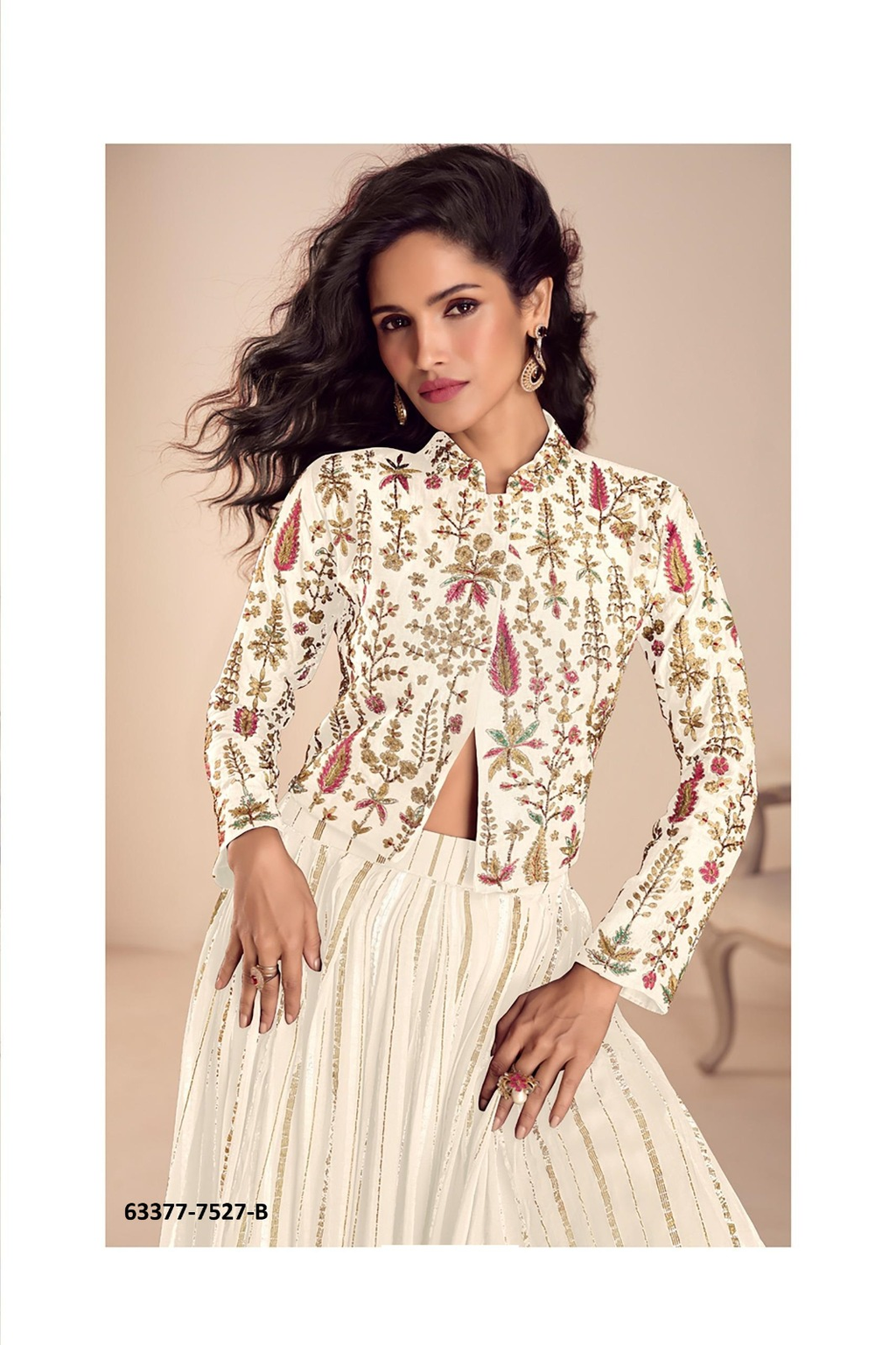 Off White Vichitra Silk Choli & Skirt Set