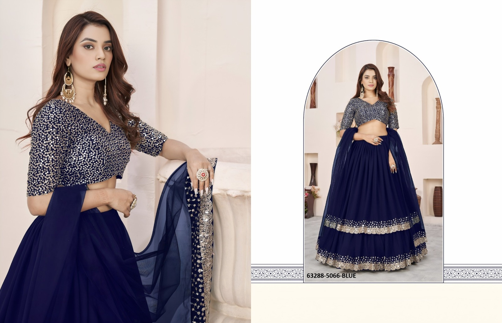 Navy Blue Georgette Sequins Lehenga Set