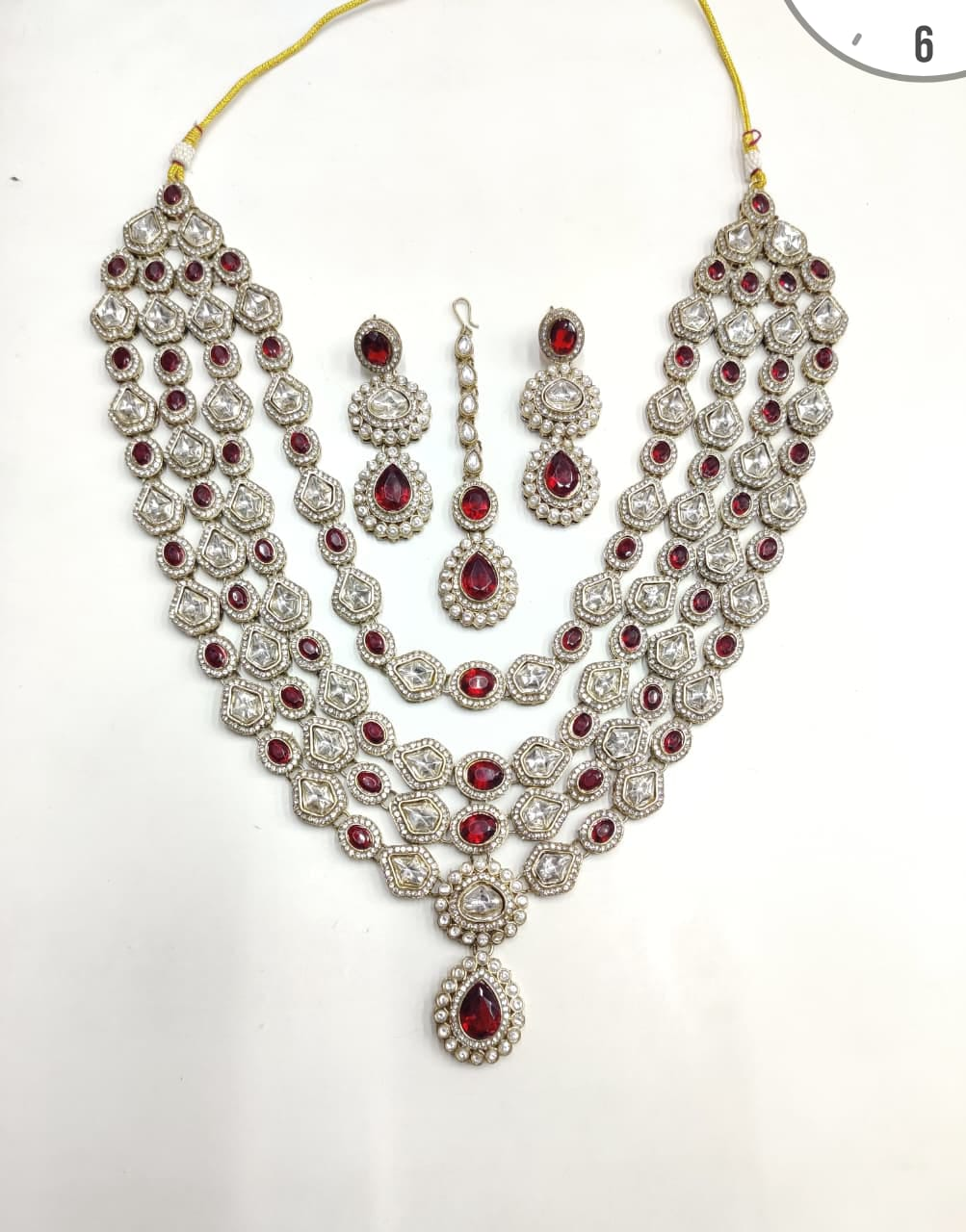 Victorian Ruby Sieradenset | Ketting, Oorbellen & Maang Tikka