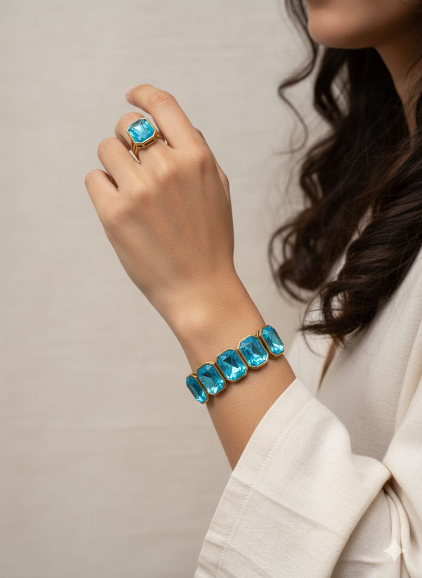 Aqua Blue Armband & Ring Set