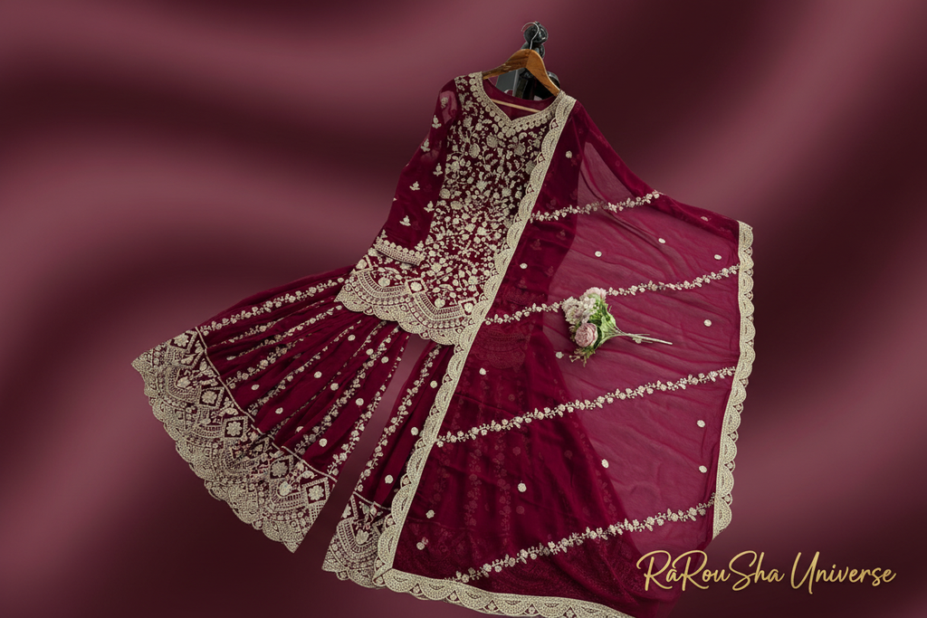 Dames Sharara Set Bordeaux - plat overzicht
