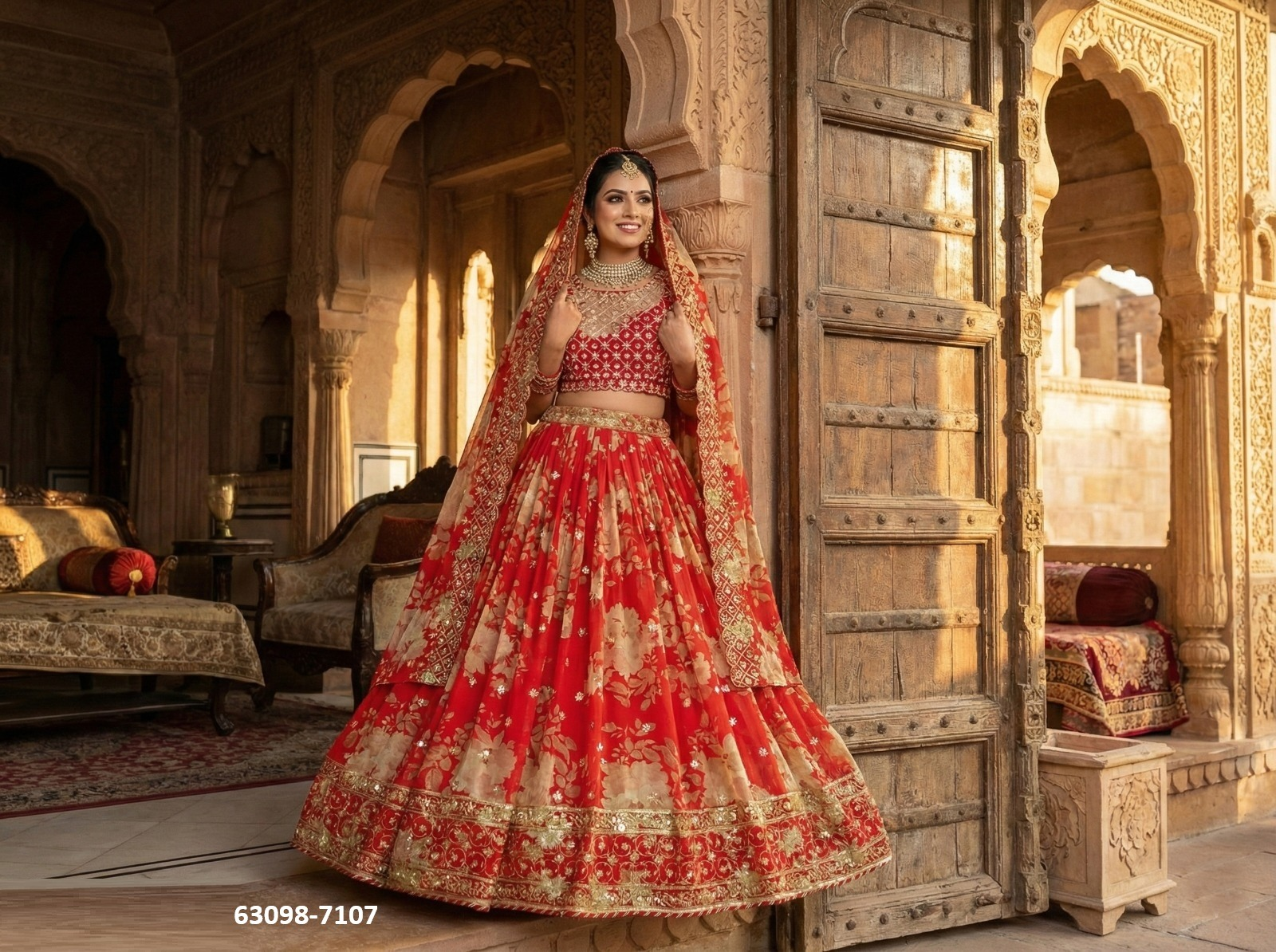 Red Floral Georgette Lehenga Set