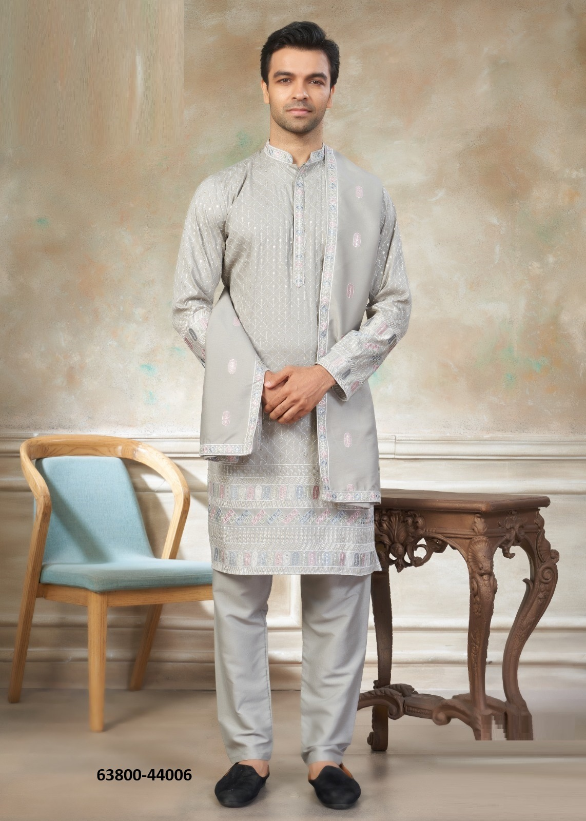 Kurta Pyjama Dupatta Set - Grijs/Zilver