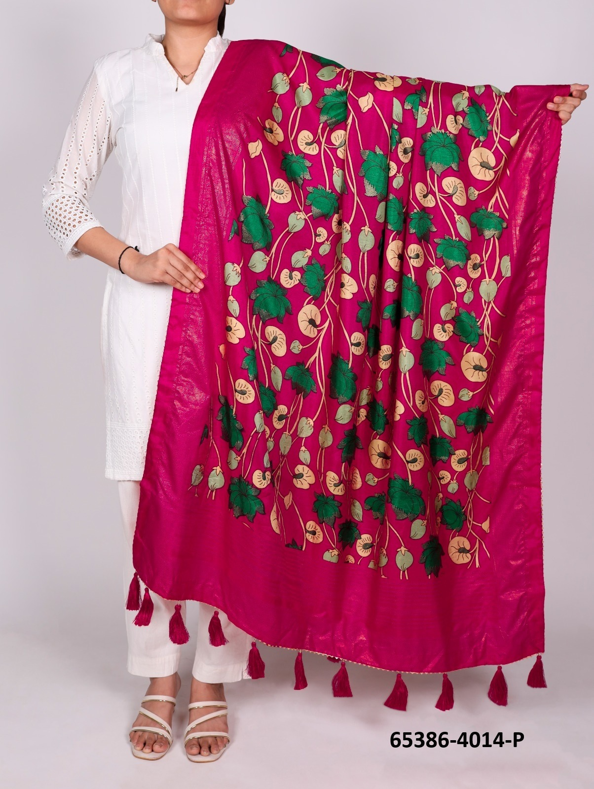 Tussar Silk Bandhani Patola Dupatta - Fuchsia Lotus