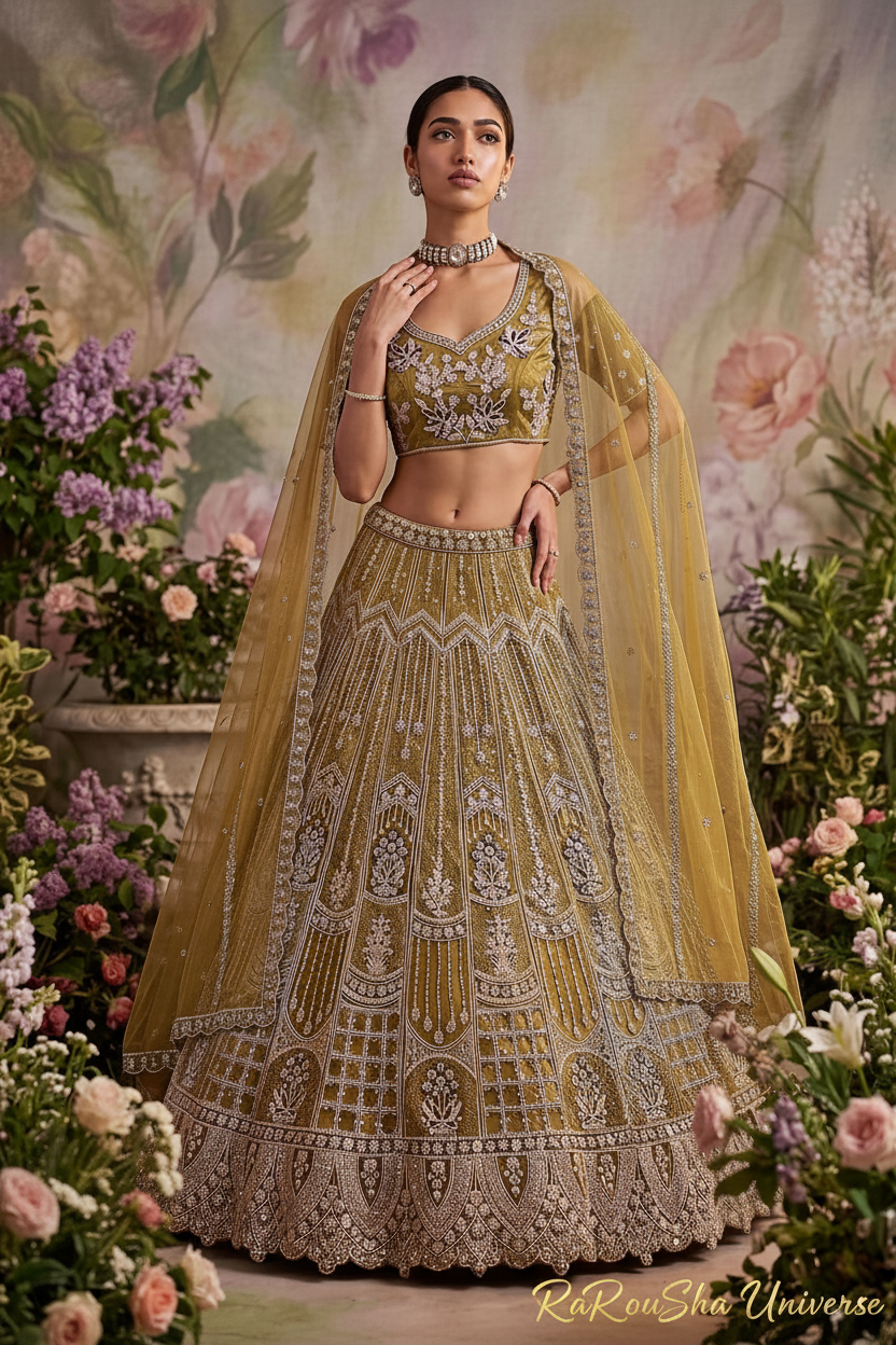 Golden Olive Lehenga Choli zonder nummer