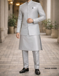 Heren Kurta Pajama met Jacket - Zilvergrijs Prince Jacket