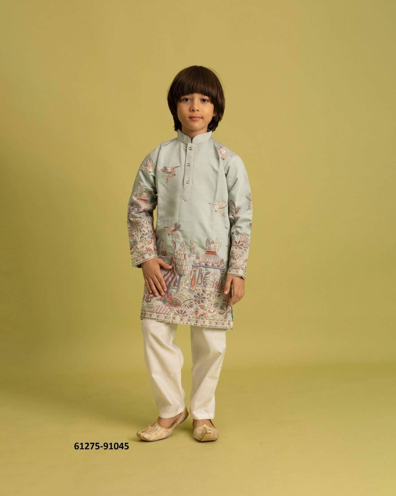 Vantara Jongens Kurta Pajama - Lichtblauw met Borduurwerk