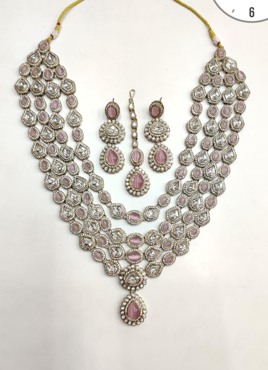 Victorian Roze Sieradenset | Ketting, Oorbellen & Maang Tikka