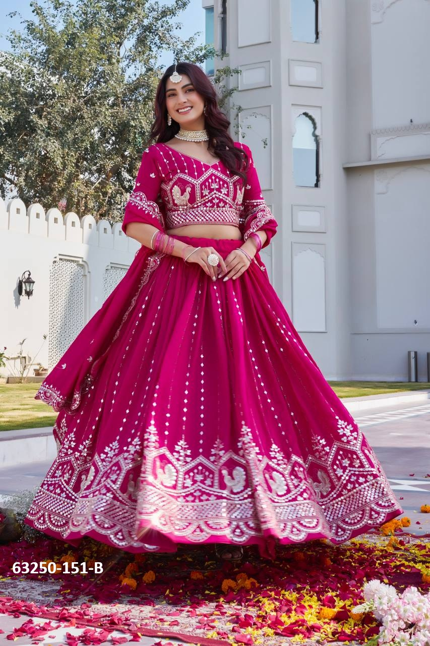 Magenta Vichitra Silk Embroidery Lehenga Set