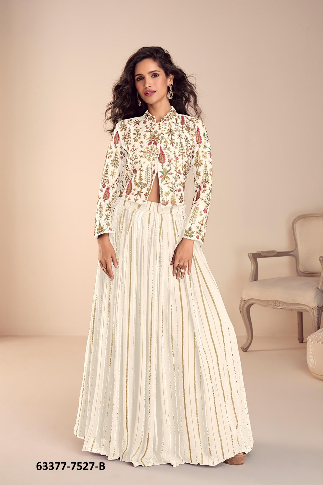 Off White Vichitra Silk Choli & Skirt Set