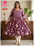 Liva Ghera Big Size Kurti - Paars met Crème Bloemenprint | Plus Size