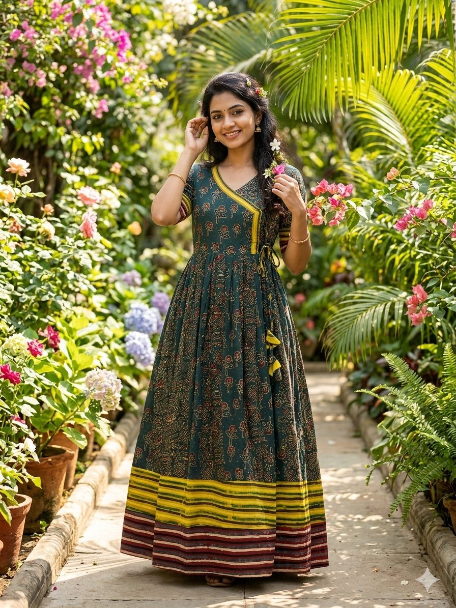 Rakha Kurti - Donkergroen Bloemenprint