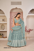 Teal Net Embroidery Lehenga – 65388-2101-B