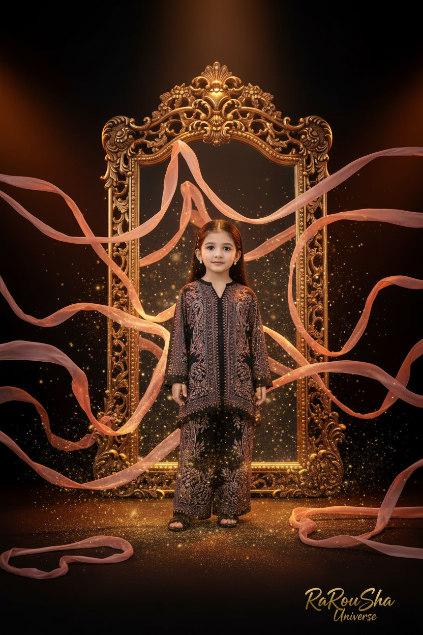 Girls Kurti Set Zwart Goud – Gouden Spiegel