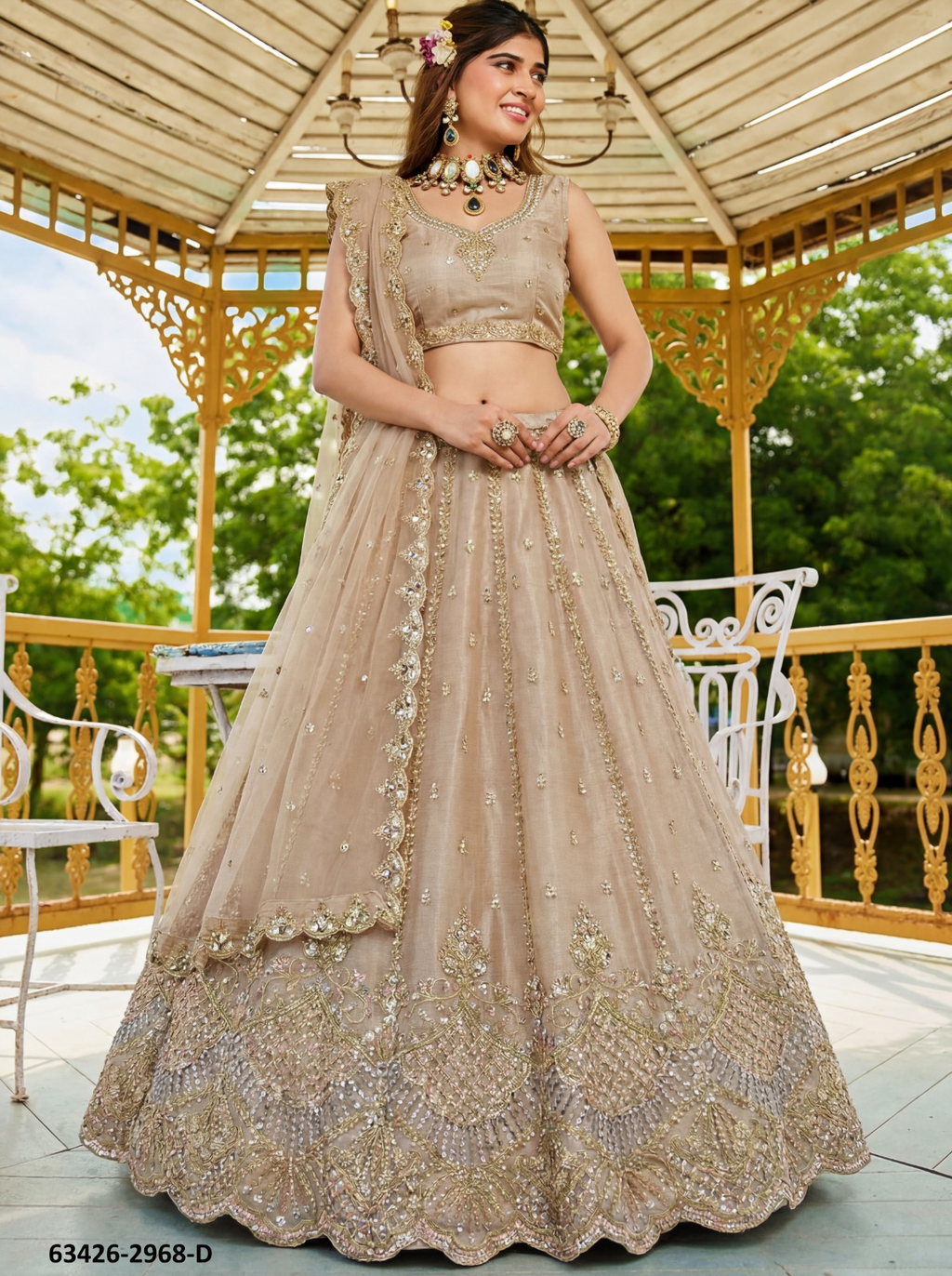 Champagne Taupe Satin Lehenga – 63426-2968-D