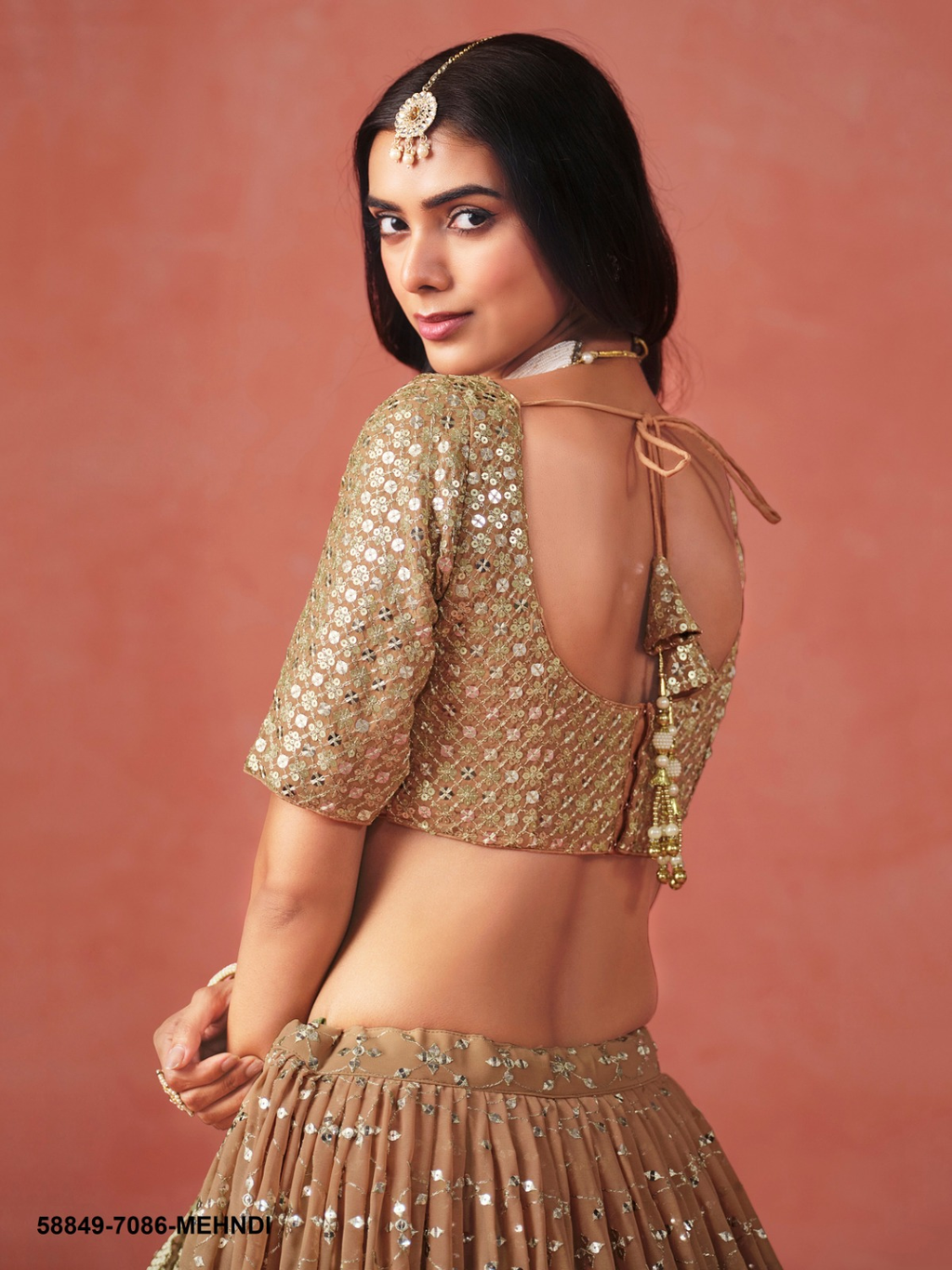 Mehndi Green Georgette Sequins Lehenga – 58849-7086-Mehndi