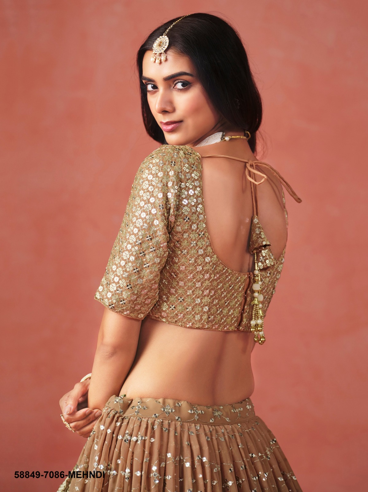 Mehndi Green Georgette Sequins Lehenga – 58849-7086-Mehndi