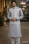 Heren Kurta Pajama met Jacket - Lichtgrijs Prince Jacket (142002)