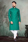Heren Kurta Pajama - Smaragdgroen Pure Slub Cotton (9487)
