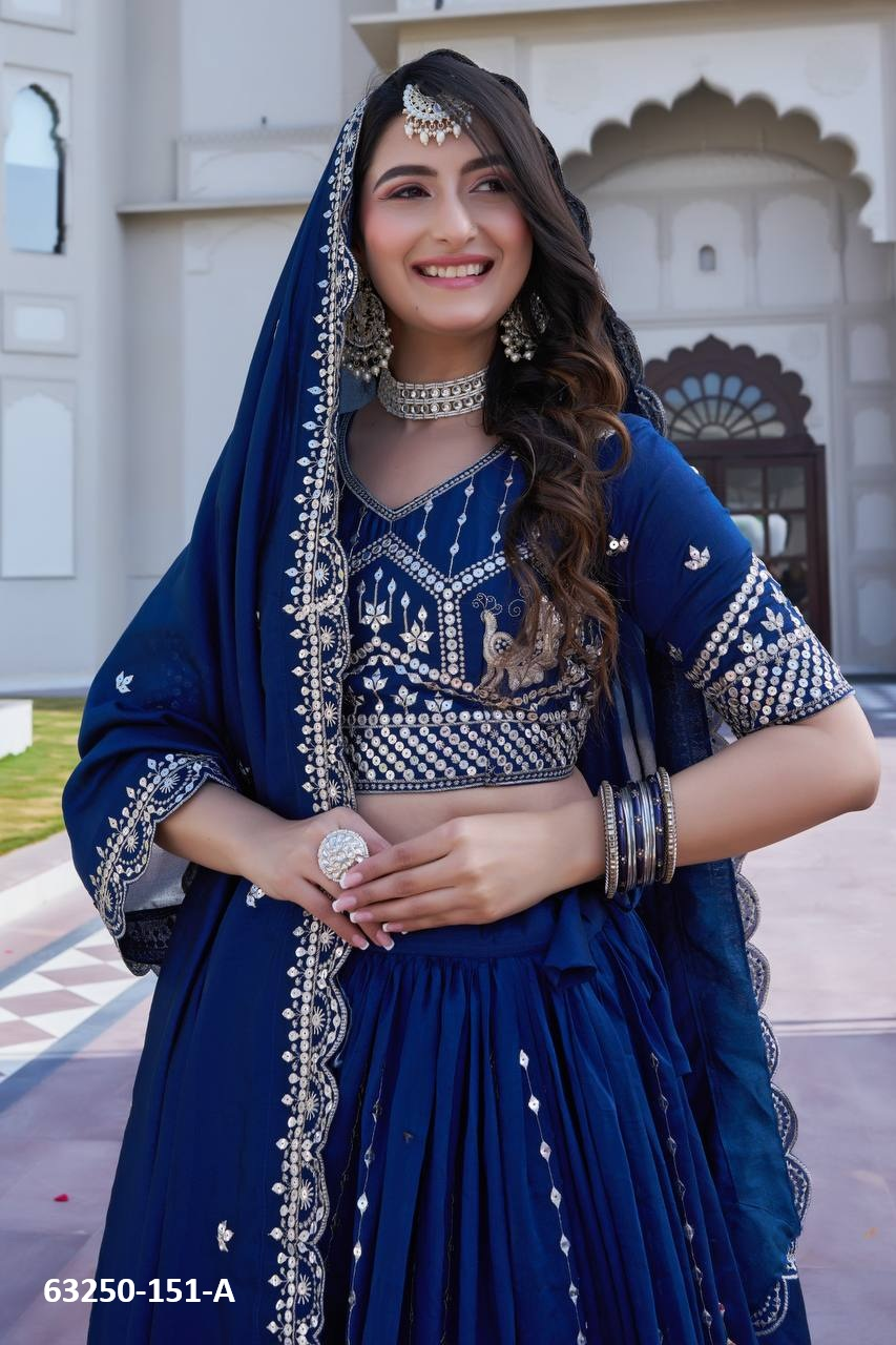 Royal Blue Vichitra Silk Embroidery Lehenga Set