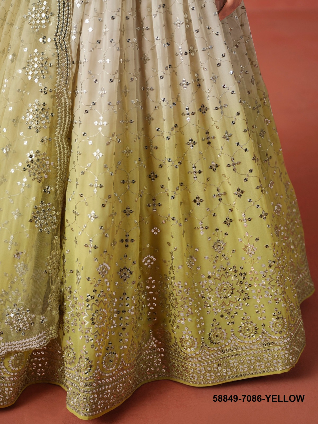 Yellow Georgette Sequins Lehenga – 58849-7086-Yellow