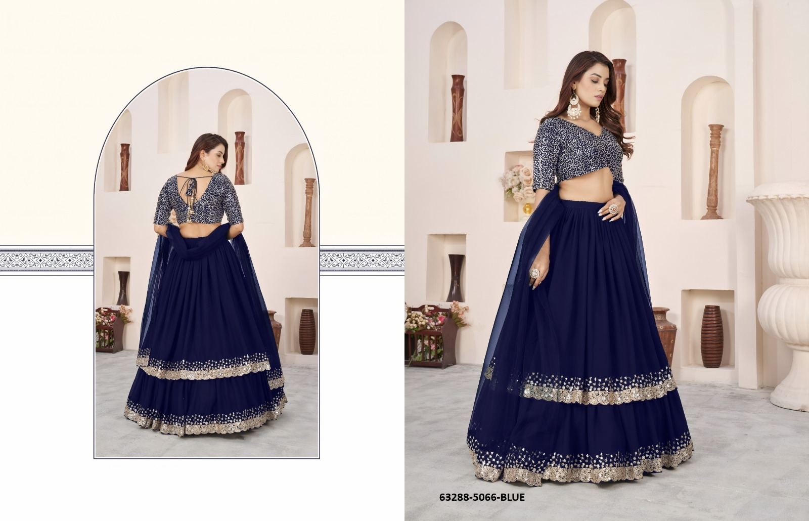 Navy Blue Georgette Sequins Lehenga Set