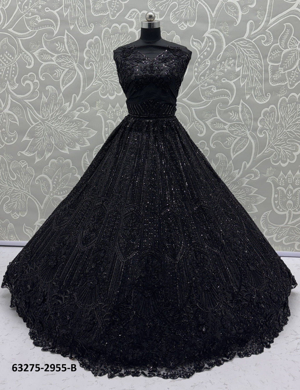 Black Satin Sequins Lehenga Set