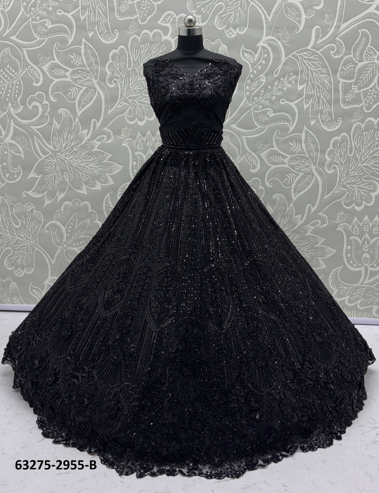 Black Satin Sequins Lehenga Set