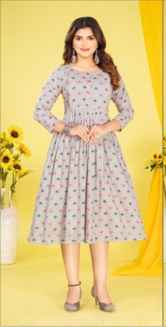 Dames Kurti - Grijs Bloemenprint
