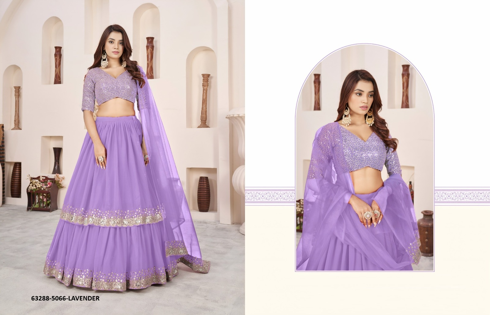 Lavender Georgette Sequins Lehenga Set