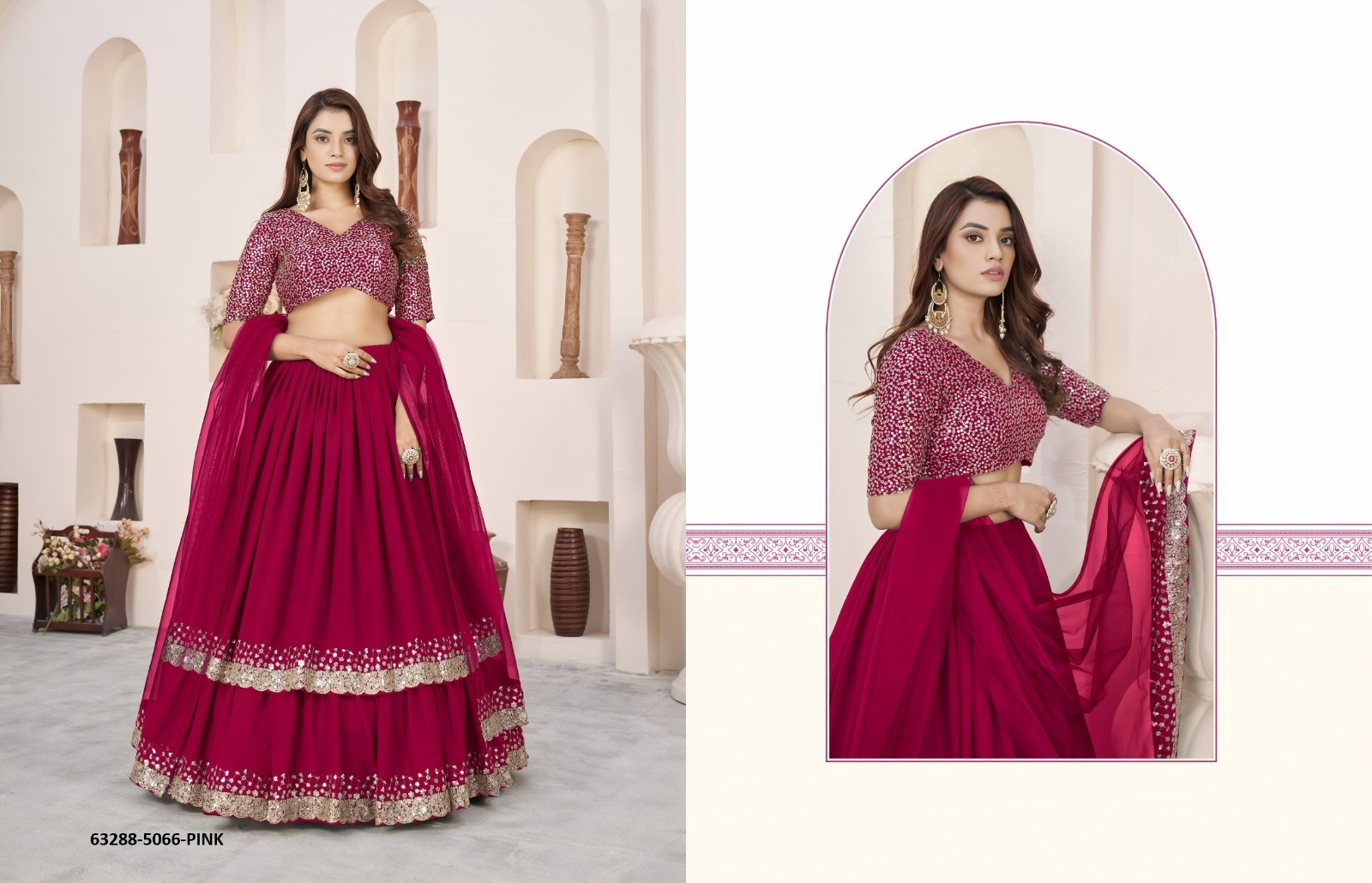 Pink Georgette Sequins Lehenga Set