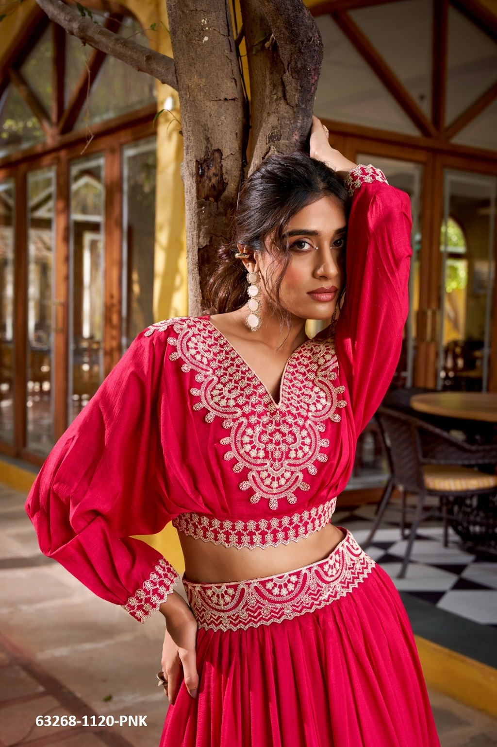 Fuchsia Red Vichitra Silk Lehenga Co-ord Set