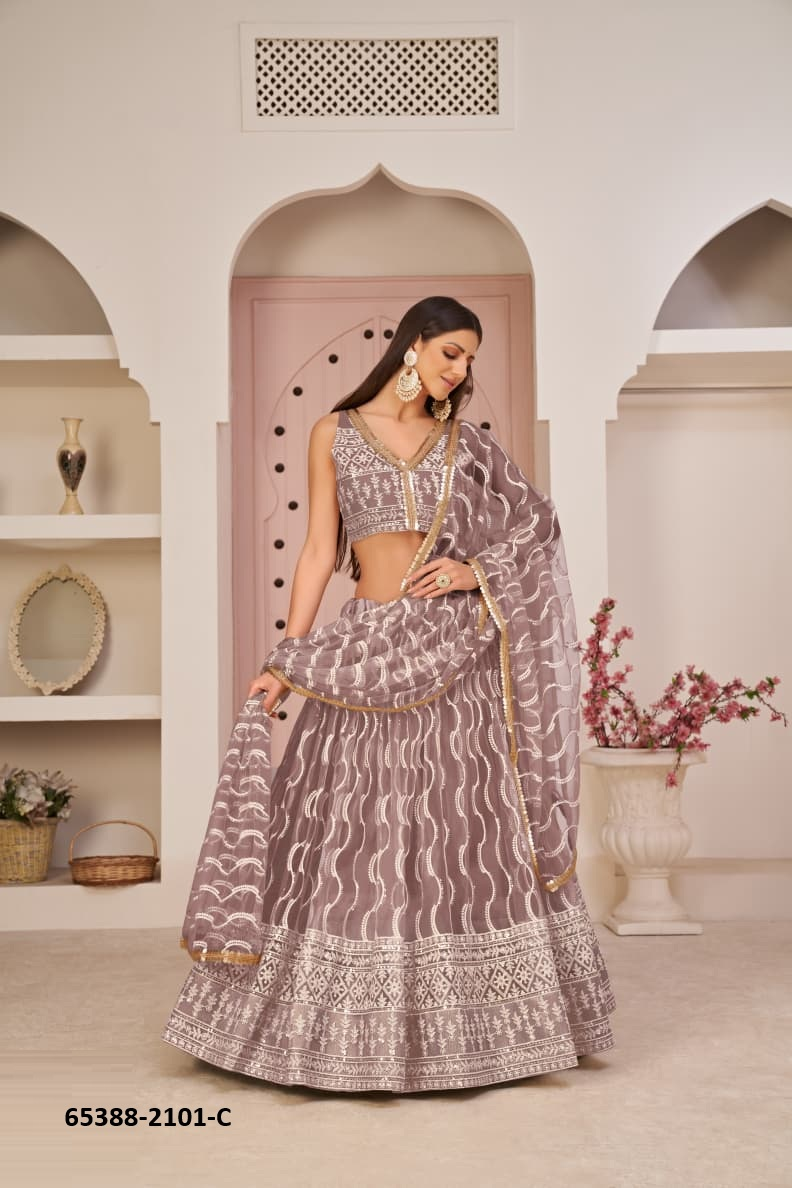 Mauve Net Embroidery Lehenga – 65388-2101-C