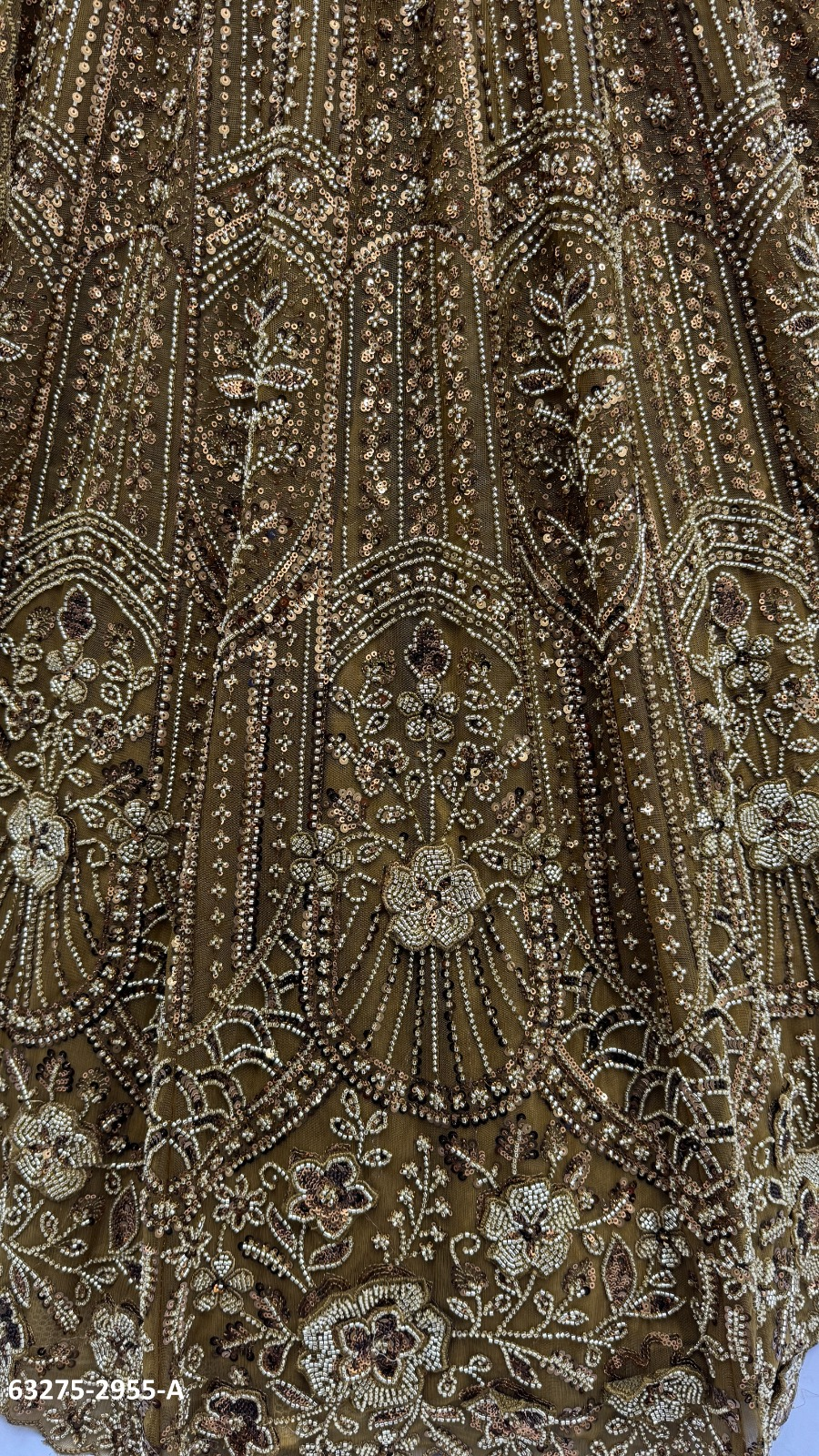 Gold Olive Satin Beadwork Lehenga Set