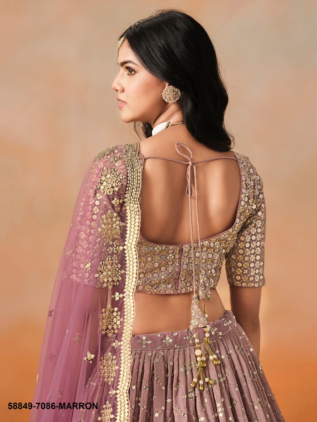 Marron Ombré Georgette Sequins Lehenga – 58849-7086-Marron