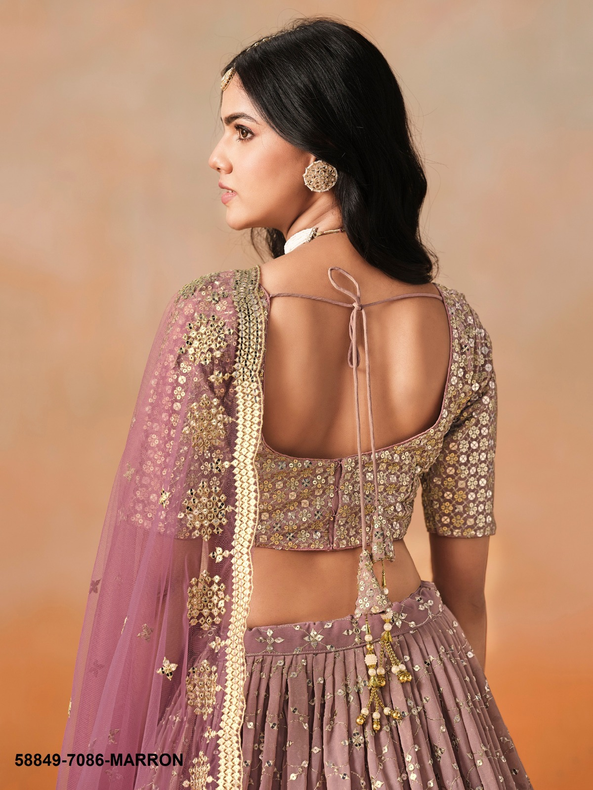 Marron Ombré Georgette Sequins Lehenga – 58849-7086-Marron