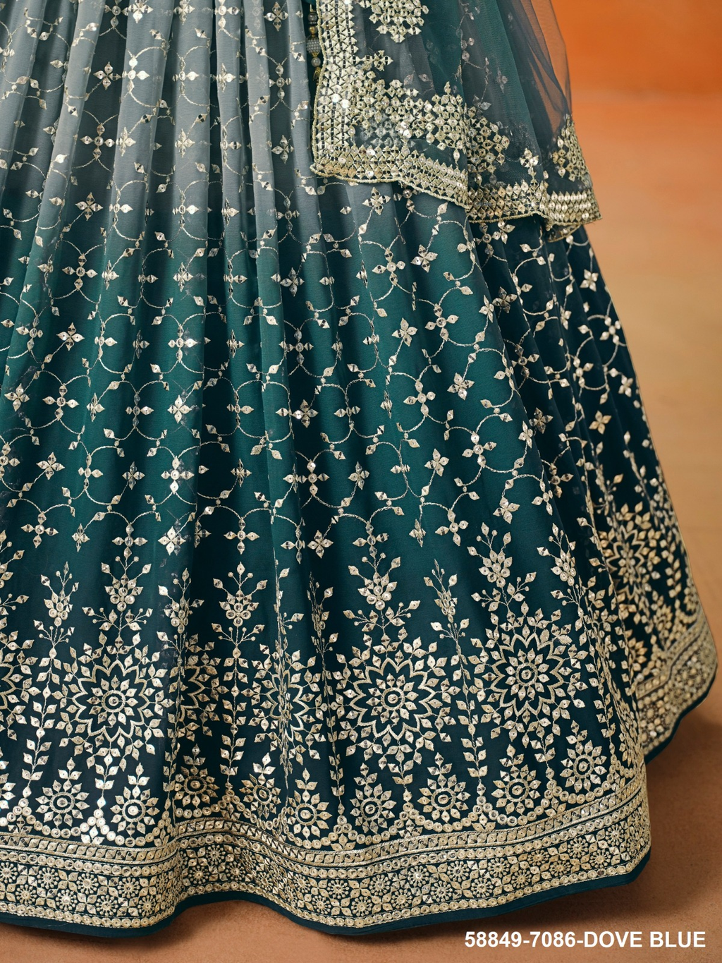 Dove Blue Georgette Sequins Lehenga – 58849-7086-Dove Blue