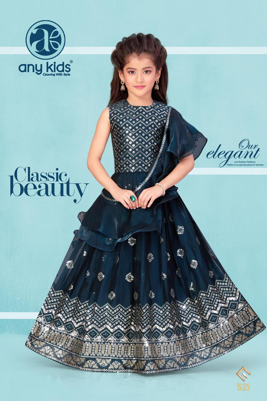Little Lady - Petrolblauw Pailletten Jurk met Ruche Dupatta