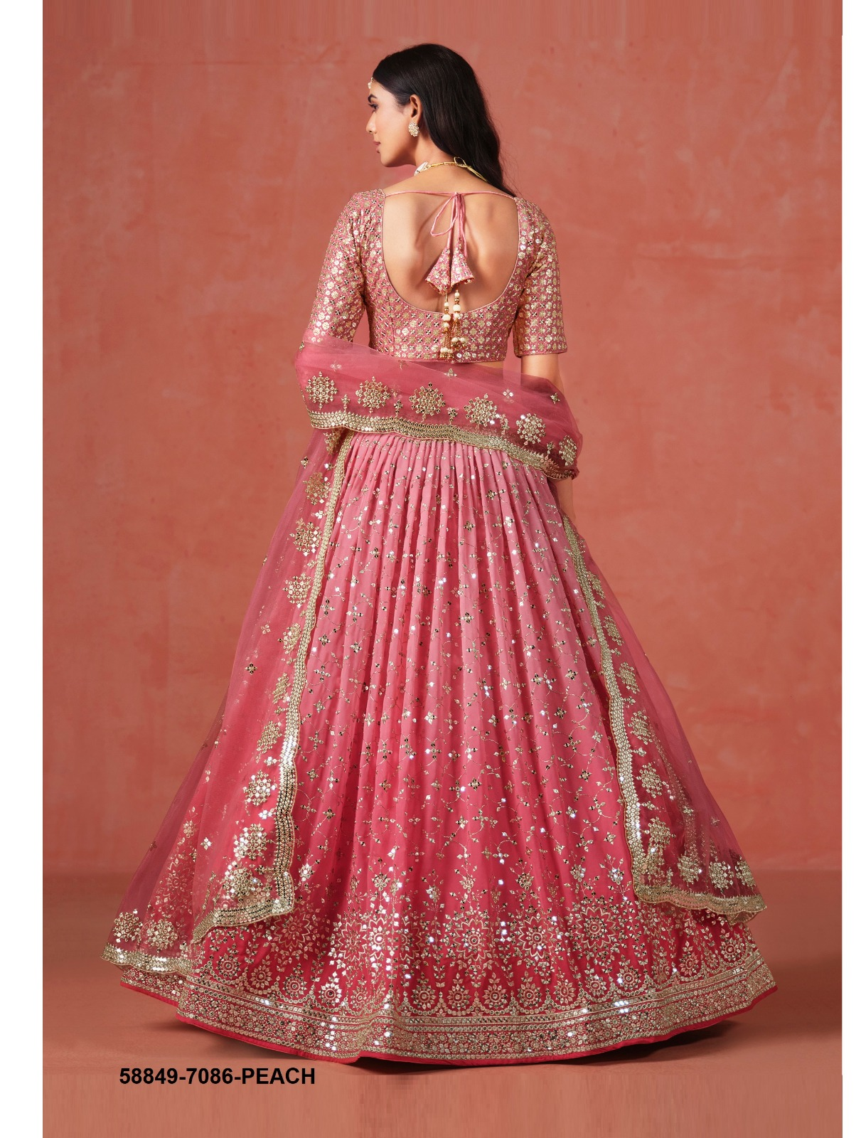 Peach Georgette Sequins Lehenga – 58849-7086-Peach