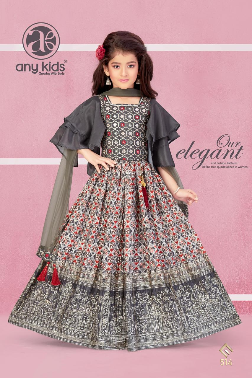 Little Lady - Antraciet Geometrisch Print Jurk met Dupatta