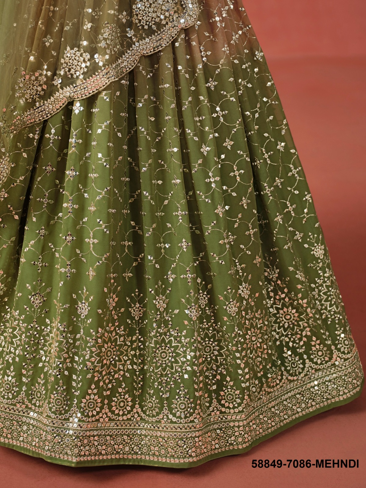 Mehndi Green Georgette Sequins Lehenga – 58849-7086-Mehndi