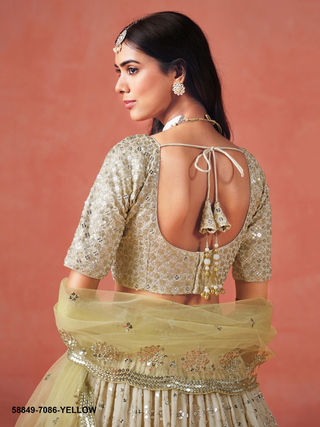 Yellow Georgette Sequins Lehenga – 58849-7086-Yellow