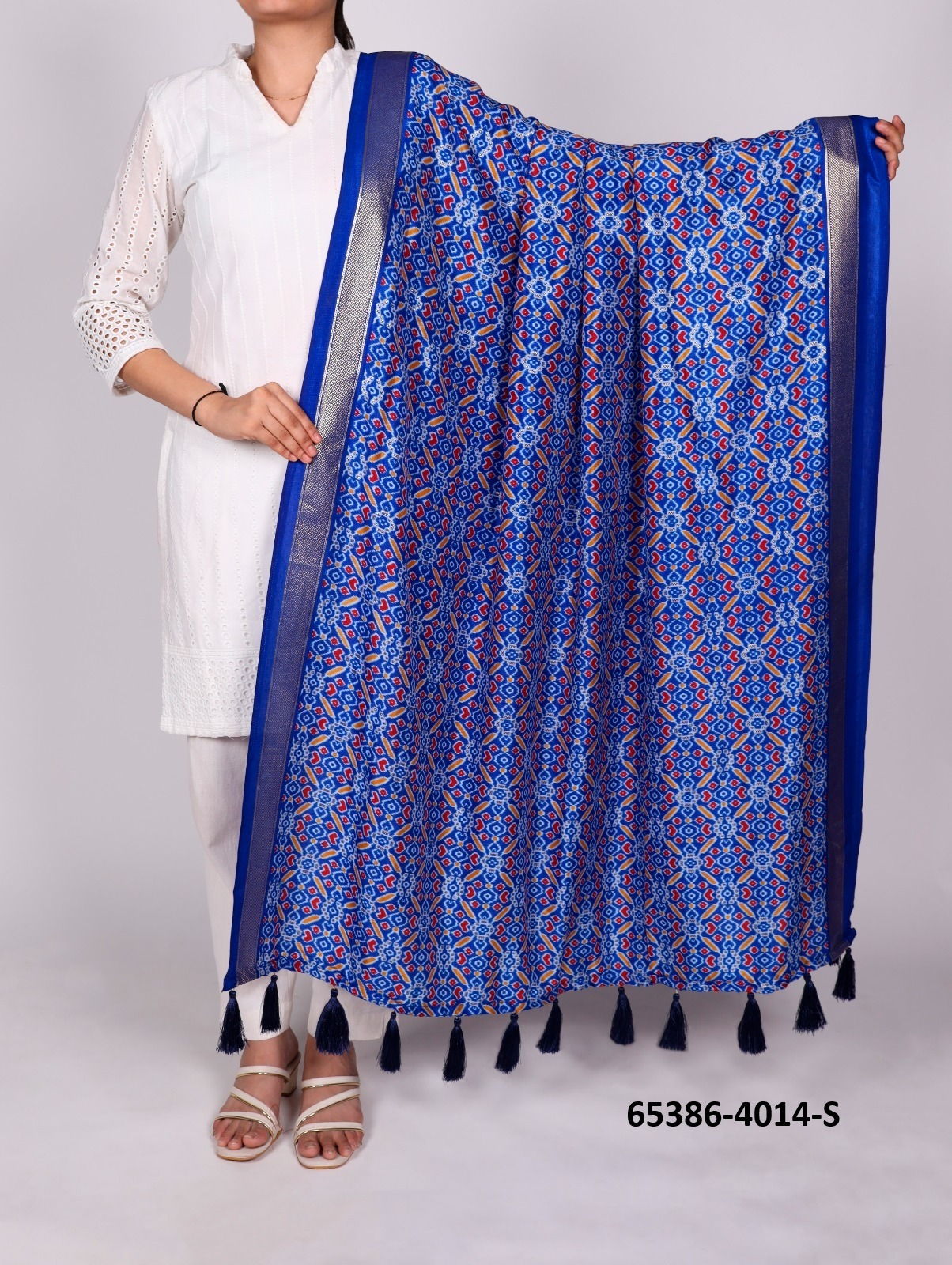 Tussar Silk Bandhani Patola Dupatta - Kobaltblauw