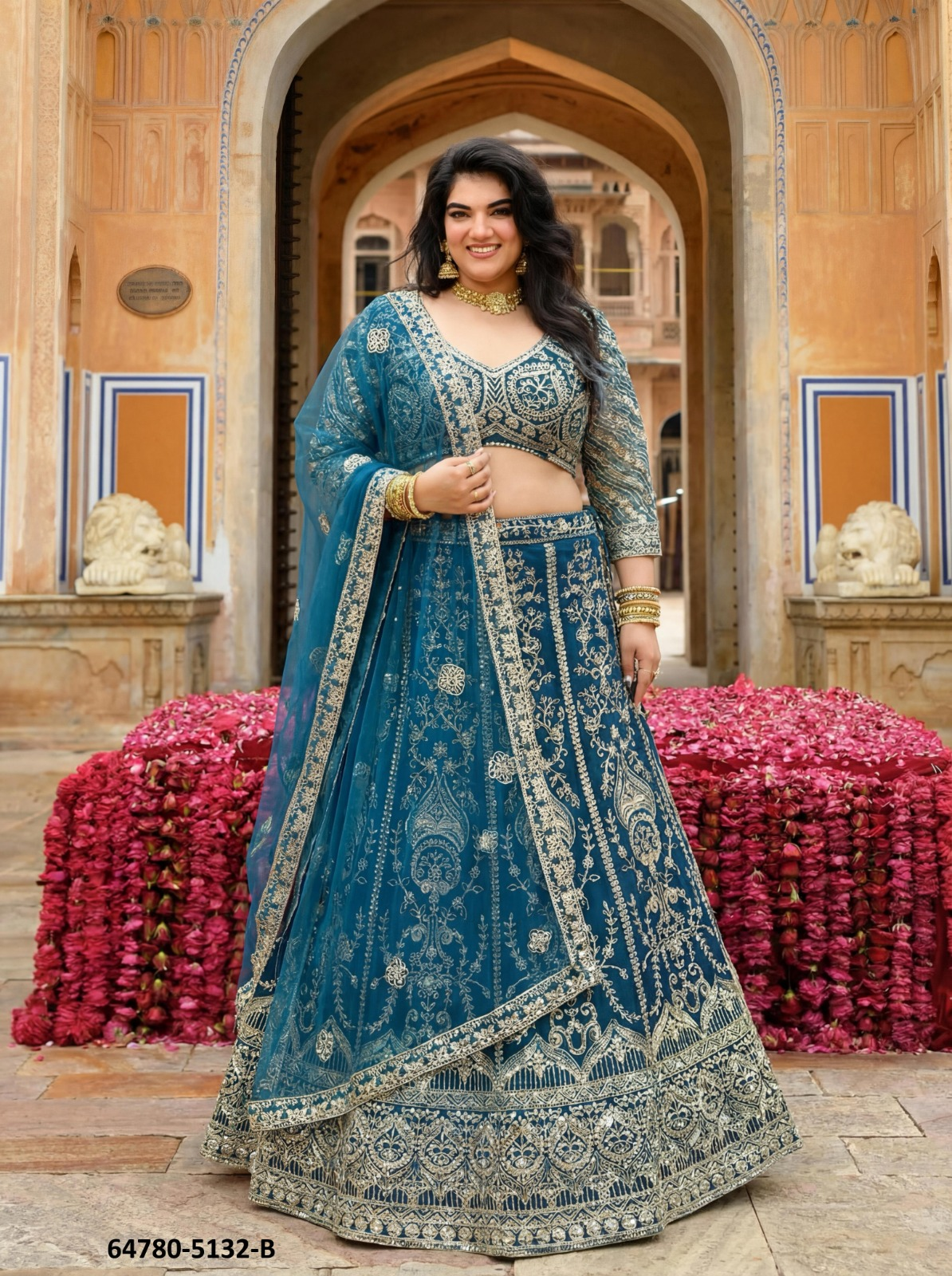 Royal Blue Plus Size Lehenga – 64780-5132-B