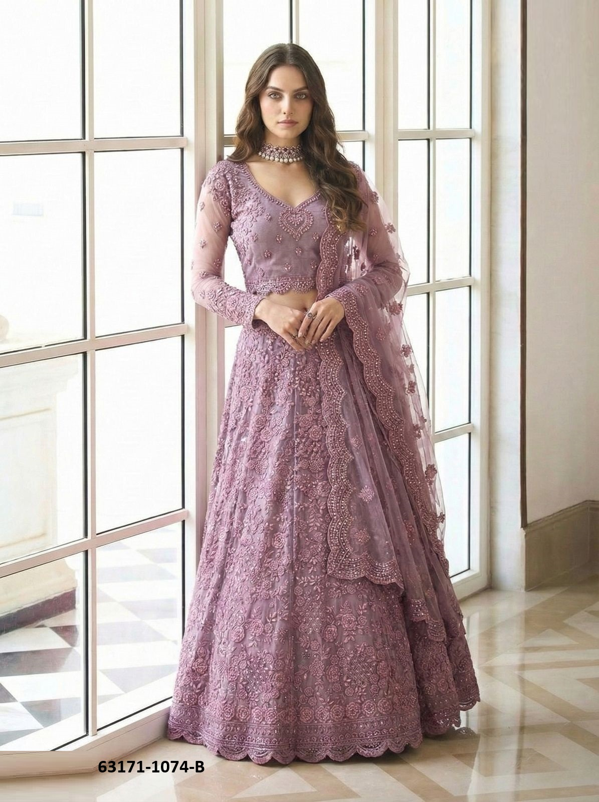 Lilac Net Lehenga Set