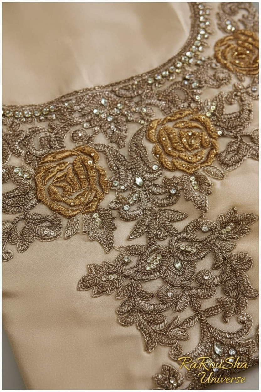 Salwar Kameez Crème Goud – Borduurdetail