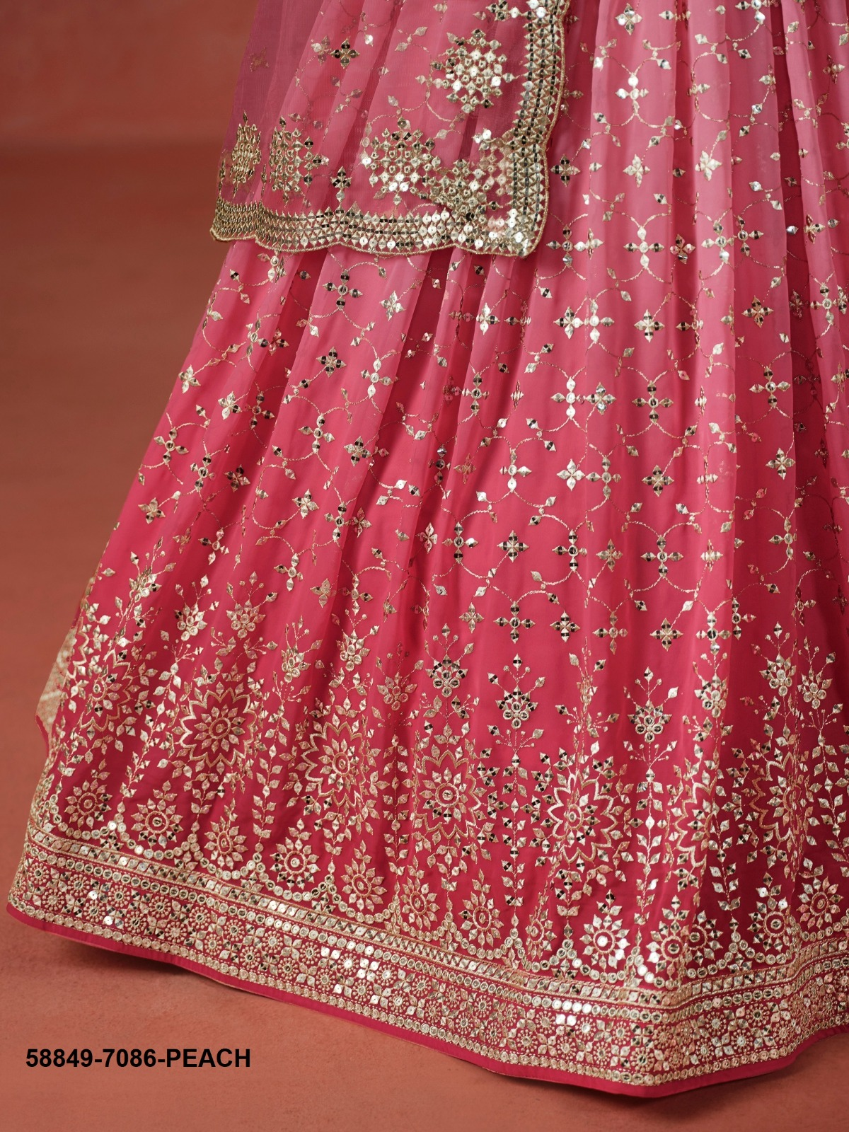 Peach Georgette Sequins Lehenga – 58849-7086-Peach
