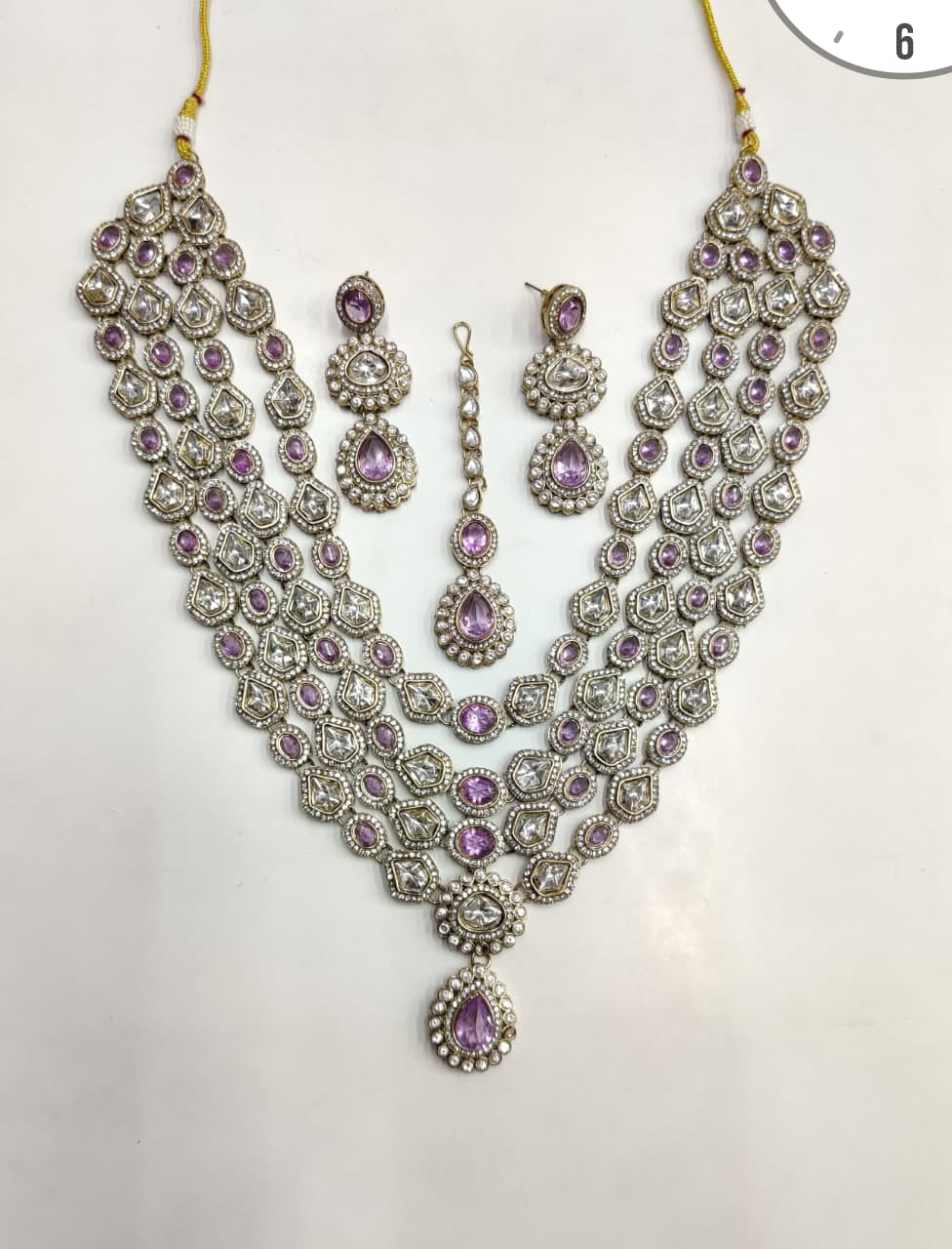 Victorian Lila Sieradenset | Ketting, Oorbellen & Maang Tikka